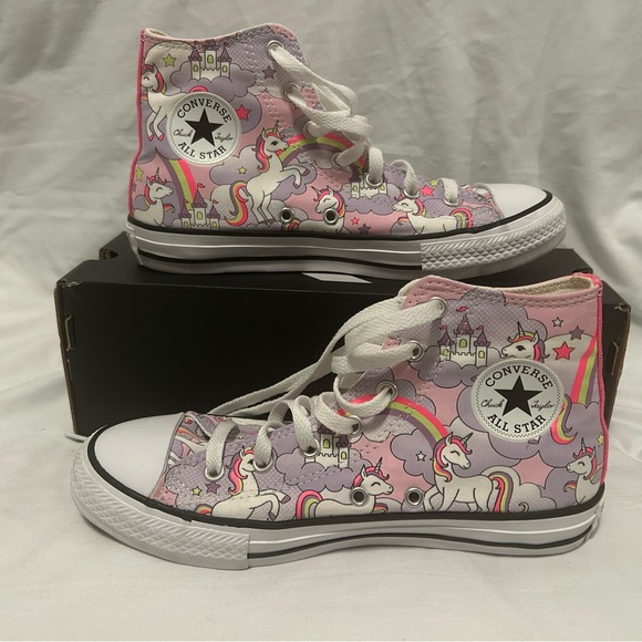 Converse High-Top Sneakers - Purple and Neon Pink Unicorn Design - Picture 1 of 3